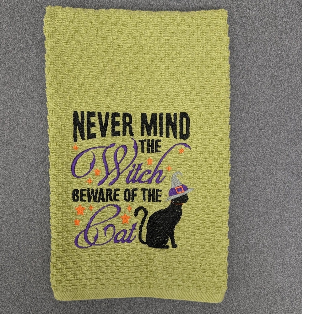 Never Mind the Witch Beware of The Cat Halloween Fall Kitchen Bar Hand Tea Towel
